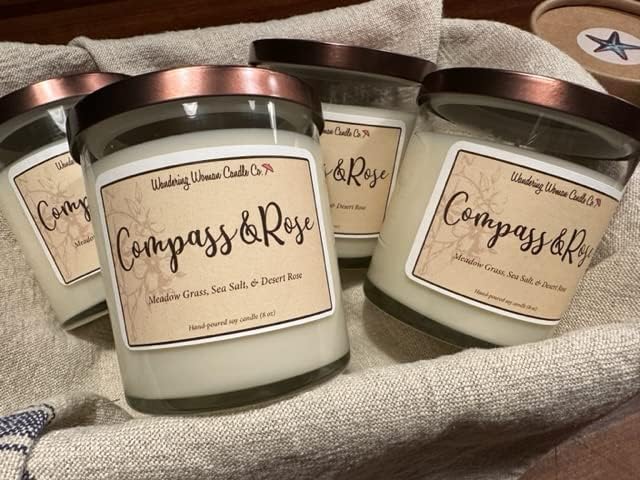 Wandering Woman Candle Company 8 oz Soy Wax Candle (Compass & Rose: Sea Salt & Desert Rose)