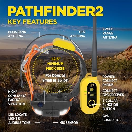 Dogtra Pathfinder 2 GPS Dog Tracker e Collar 9 Mile Long Range LED Light No Monthly fees Free App Waterproof Smartwatch Control Satellite Real Time Tracking Multiple Dogs Smartphone Required