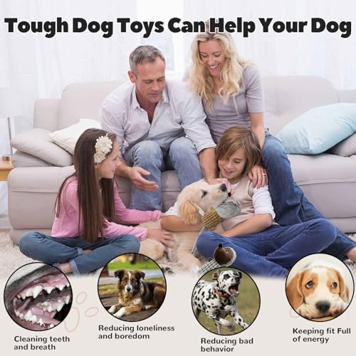 Crinkle Dog Toys Squeaky Plush No Stuffing Cute Puppy Stuffless Tough Rop Pull Toy, Fun Dog Stuffed Animals Durable Chew Set for Small Medium Large Pup (Large, Dark Brown+Brown Squirrel)