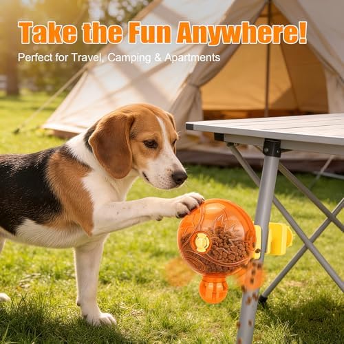 Interactive Dog Puzzle Toy, Spinning Treat Dispenser Slow Feeder | adjustable difficulty, fixing strap, BPA free, boredom relief, mental stimulation, slow eating, small medium dogs cats