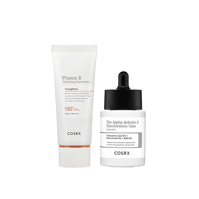 COSRX Vitamin E Vitalizing Face Sunscreen SPF 50 + 2% Alpha Arbutin Discoloration Care Serum