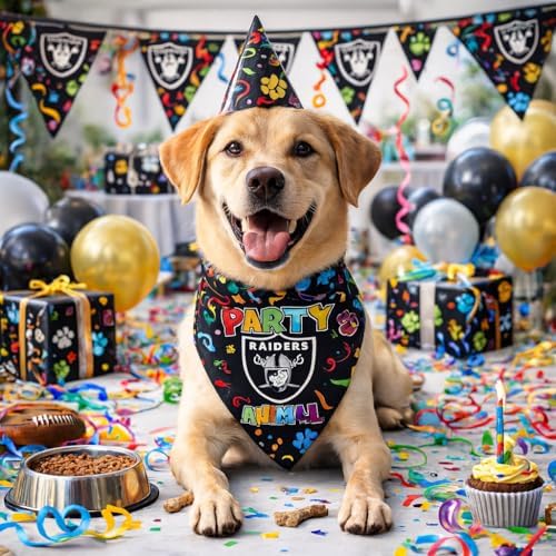 NFL Las Vegas Raiders Pet Birthday Bandana, NFL Dog Birthday Party Set and Costume, Licensed Dog & Cat Birthday Party Scarf, Football Team Pet Outfit, Puppy Bday Accessory, Size Large/X-Large