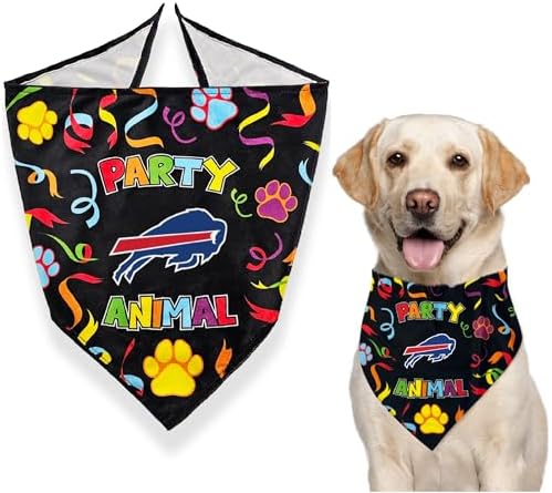 NFL Buffalo Bills Pet Birthday Bandana, NFL Dog Birthday Party Set and Costume Licensed Dog & Cat Birthday Party Scarf, Football Team Pet Outfit, Puppy Bday Accessory, Size Large/X-Large