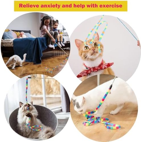 KABASI 3PCS Interactive Cat Rainbow Wand Toys, Cats String Toy Teaser Wand