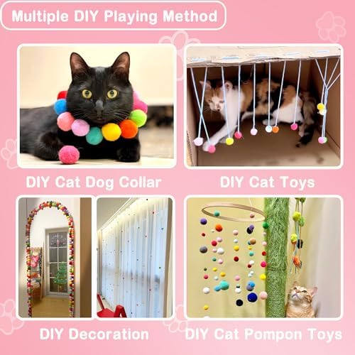 Soft Pom Pom Cat Toys - Plush Interactive Balls for Kittens & Indoor Cats, DIY Craft Decorations - Multi-Purpose Play, Training & Sensory Enrichment (1.6inches 55pcs)
