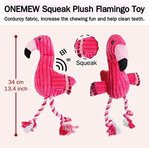 Dog Plush Toys,Cute Flamingo Durable Squeaky Teething Toys for Puppy, Interactive Stuffed Dog Chew Toys for Small-Large Dogs