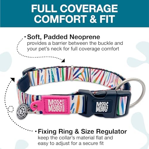 Max & Molly Urban Pets Smart ID Dog Collar - Soft Neoprene, Waterproof, Machine Washable, Power Buckle, Gotcha! QR Tag & Custom App Profile, Magic Zebra M