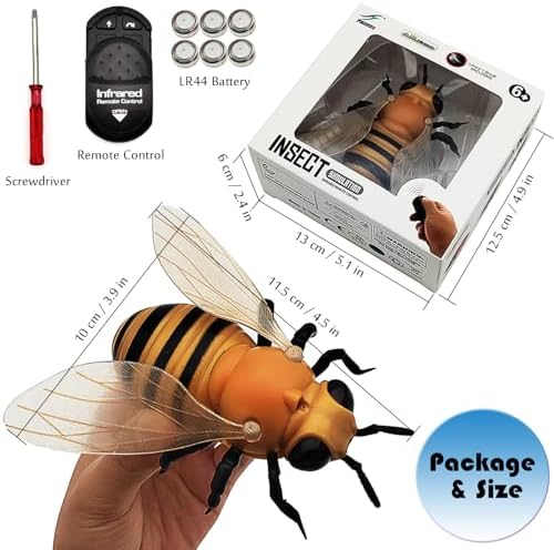 Tipmant Realistic RC Honey Bee Remote Control Insect Animal Vehicle Car Prank Toys Pet Cat Dog Teasing Kid Birthday Gifts