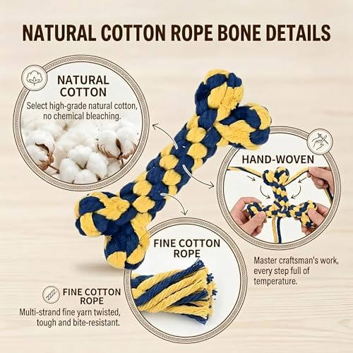 Bone-Shaped Dog Rope Chew Toy, Blue & Yellow