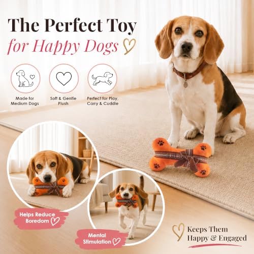 Dog Diggin Designs Hairmes Bone Plush Dog Toy – Fashion Inspired Squeaky Parody Dog Toy, Soft Luxury Style Bone Toy for Small to Medium Dogs, Cute Interactive Pet Toy