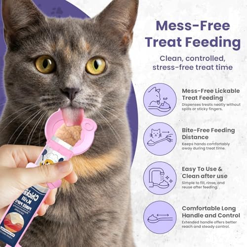 Lickable Cat Treat Spoon, Puree Squeeze Feeder, Silicone, Pink