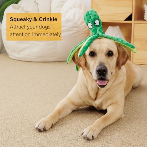 CPYOSN 2 Pack Octopus Dog Toys, No Stuffing Squeaky Crinkle Plush Chew Toys