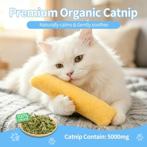 WOUSEDO Cat Plush Pillows Toys 3 Pack, Crinkle Sound and Catnip Inside