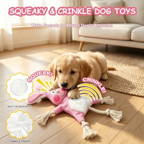 No Stuffing Crinkle Squeaky Dog Toy for Small Medium Puppies,（Rabbit）
