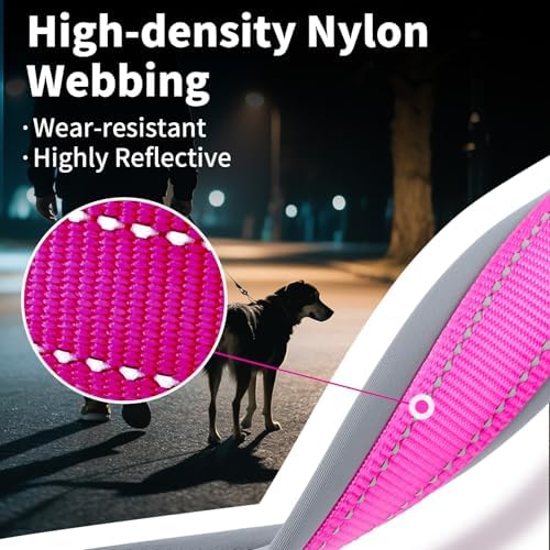 Segarty Reflective Pink Dog Collar Girl for Dogs Neck 14.5-18.9in, Adjustable Wide Soft Comfortable Breathable Neoprene Padded Nylon Collar with Heavy Duty Metal Buckle for Medium Small Breeds (M)