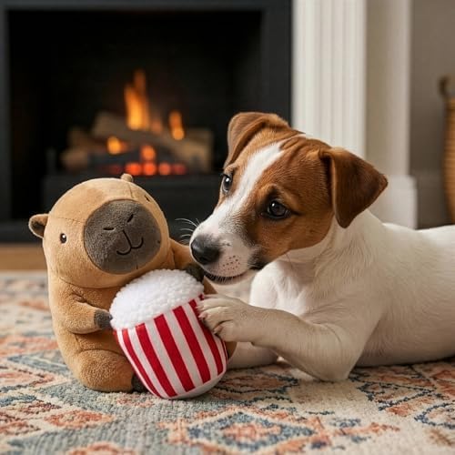 SPOT Capybara with Popcorn Plush Dog Toy, Soft Stuffed Squeaky & Crinkle Toy for Calm and Gentle Play, Adorable Capybara, for Light Chewers and Small Dogs, 8 Inch