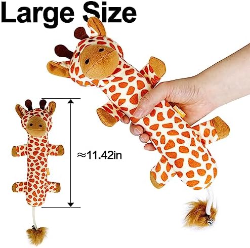 TTcat Large 11.42 Inch Giraffe Silvervine Cat Kick Toy, Crinkle Plush Cat Chew Pillow Toy with Bell Tail, Interactive Kitten Teething Stuffed Toy for Biting, Wrestling & Playing.