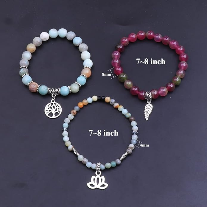 UEUC Tree of Life Yoga Healing Stone Bracelets,Multilayer Lotus Chakra Stone Reiki Bracelet Sets,Anxiety Crystal Natural Stone,for Women Stress Relief