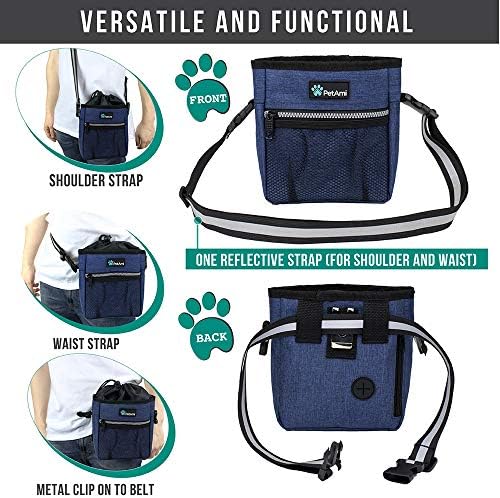 PetAmi Dog Treat Pouch, Pet Treat Pouch for Training, Dog Walking Bag Holder for Kibbles, Pet Food Toy, Dog Trainer Essentials Supplies, Poop Bag Dispenser, 3 Ways to Wear (Heather Navy)