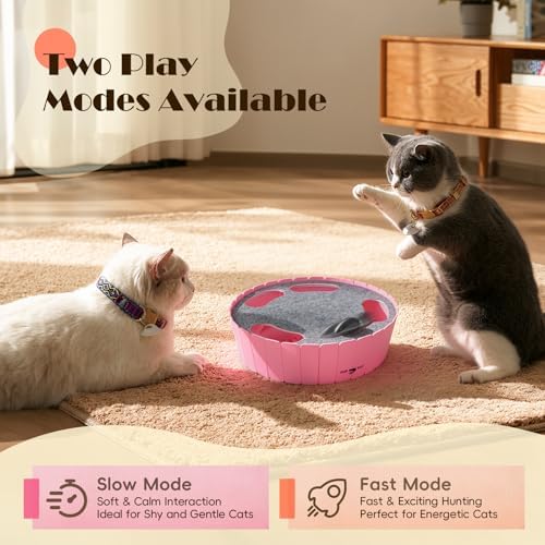 Pawaboo Interactive Cat Toy with Running Mouse, Automatic Track Kitten Toy | Electronic Motion Cat Toy for Indoor Cats, Pop and Play Hide Seek Cats Toys Hunting Mouse for Kitty Play Exercise, Pink