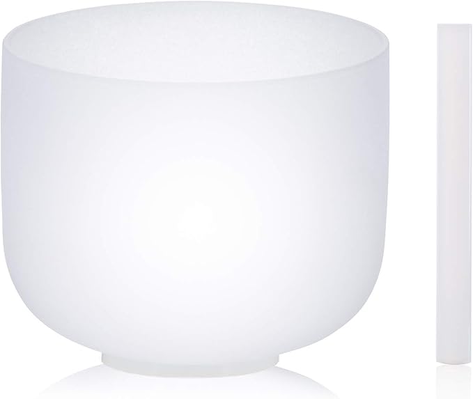SOLSHINE Crystal Singing Bowl 8 Inches 432Hz C Note Root Chakra Frosted Quartz, With Free Crystal Forward And O-ring Sound Repairer