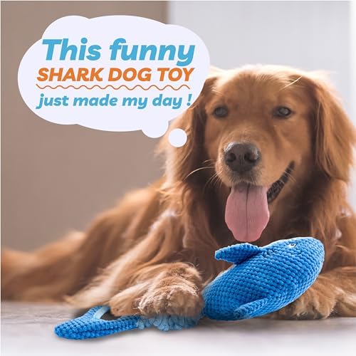 LEGEND SANDY Squeaky Dog Toys for Large Dogs – Interactive Plush Shark Toy with Crinkle & Tug of War Tail, Puppy Chew Toys for Small Medium Large Breeds