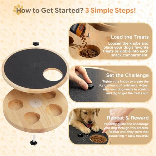 Dog Nail Scratch Board with Treat Box, Adjustable Dog Nail File Board with Built-in Snack Reward System & Slow Feeder, Dogs Scratching Board for Dogs Claw Care, Activity Pad for All Breeds-Black