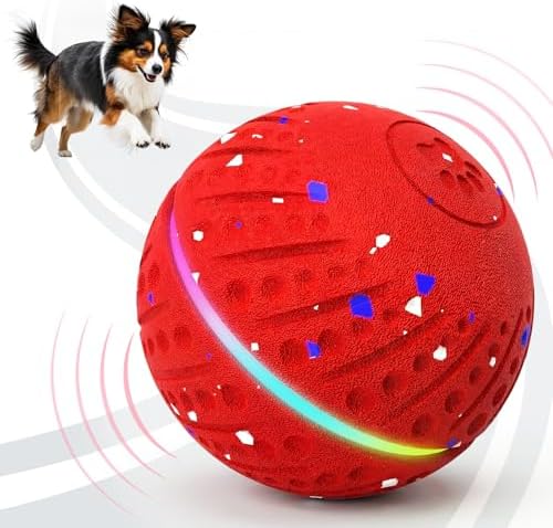 Dog Toys for Small Medium Dog to Keep Them Busy, Smart Interactive Dog Toys, Automatic Moving Bouncy Dog Balls 3-Modes with Lights, Motion Activated Rolling Dog Balls, Mental Stimulation, E-TPU Red