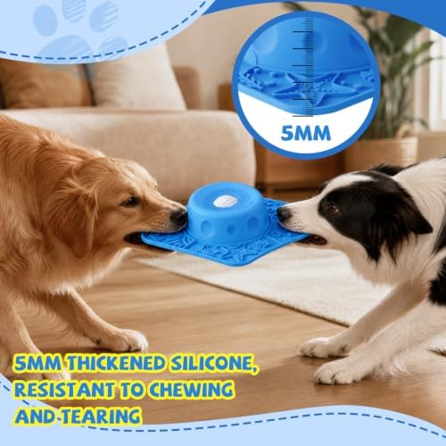 Slow Feeder Dog Bowl and Lick Mat with Rolling Ball Blue