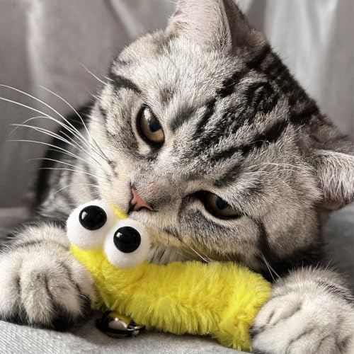 Cat Wand Toy with Fuzzy Worm Lure, Bell, and Flexible Wire