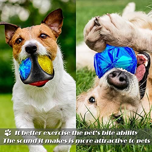 Sumind 4 Pieces Light up Squeaky Dog Balls LED Flashing Light up Ball for Aggressive Chewers Glow in the Dark Flashing Ball Pet Squeaky Toy Bounce Activated Toy for Medium Small Dogs Gift