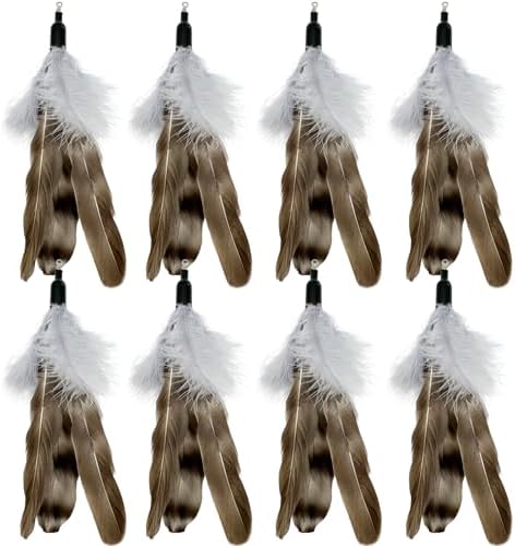 Cat Feather Toys Refills Da Bird Feathers Refills, 8 Pieces Cat Wand Replacement Feathers for Cat Toy, Brown 8PCS