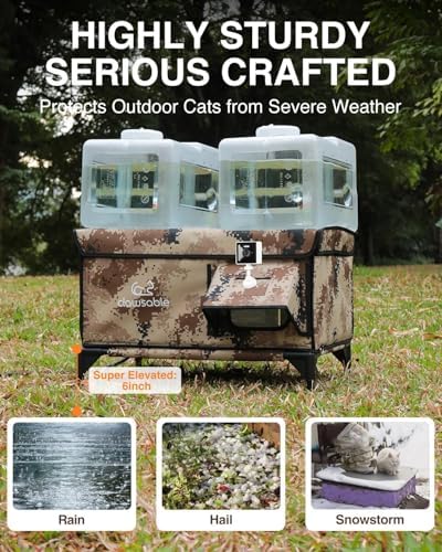 Indestructible Heated Cat House with Pet Camera for Outside Winter, 100% Waterproof, Escape Door, Insulated Outdoor Cat Shelter with Heater for Feral Barn Cat Kitty (Desert Camouflage, 25.5"x16"x18")