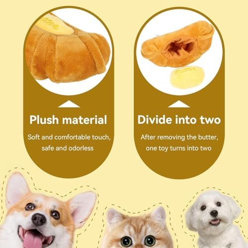 Cyrank Croissant Dog Squeaky Toys for Teething, Plush Squeaky Dog Toys Cute Funny Interactive Stuffed Pet Plush Puppy Biting Plush Chewing Toy for Puppy
