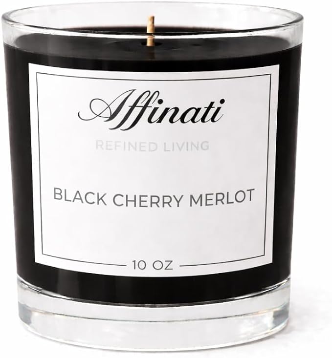 Black Cherry Merlot Affinati 10 oz Scented Candle for Home – Long Lasting Fruity Soy Blend Candle with Wooden Wick, Strong Scent Throw Glass Jar Candles, Premium Clean Burning Aromatherapy Gifts