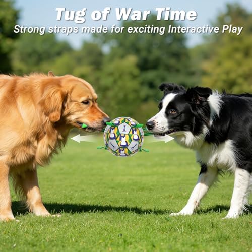 Dog Toy Balls, Dog Soccer Ball with Straps, Interactive World Cup Soccer Ball for Medium Dogs, Water Fetch Toys, Tug-of-War, Herding Ball Toys Outdoor, Dog Birthday Toy, Green (6 Inch)