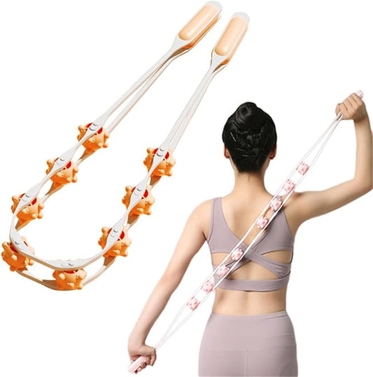 Back Massage Roller Rope, Manual Balll Pull Back Strap with 8 Rollers, Handheld Cellulite Self Massage Tool for Body Shaping, Leg Muscle Relief (Orange)