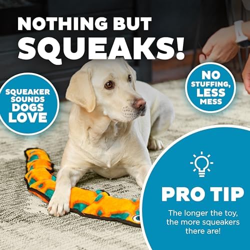 Outward Hound Durablez X-Large Snake Stuffing-Free Squeaky Plush Dog Toy for Puppies & Dogs - Interactive, Soft Yet Tough, No Mess, Jumbo Squeaker, Long-Lasting Play, 40 inch, Orange