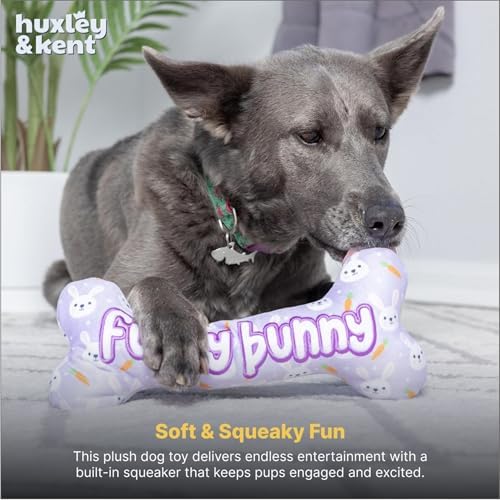 Huxley & Kent Power Plush Squeaky Dog Toy, Funny Bunny Bone, Large