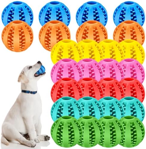 28 Pack Dog Treat Balls Bulk Interactive Treat-dispensing Dog Toy Durable Rubber Puppy Tooth Cleaning Ball Toy for Small Medium Breed Chew Tooth Cleaning Enrichment for Boredom Brain Stimulate Game