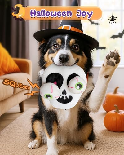 Swooflia Halloween Tug of War Dog Toy-Squeaky Plush Toy with Rope for Medium Large Breed Dogs to Keep Them Busy, Funny Skull Interactive Doggie Toys