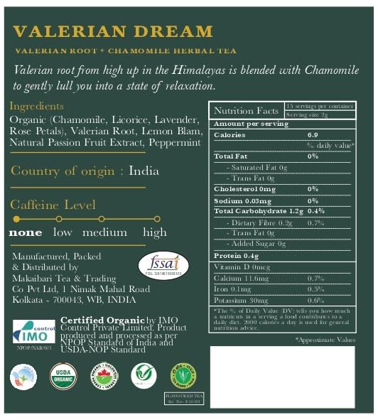 Luxmi Estates - Valerian Dream - Organic Valerian Root Tea for Sleep (50 Tea Bags, Valerian Root)