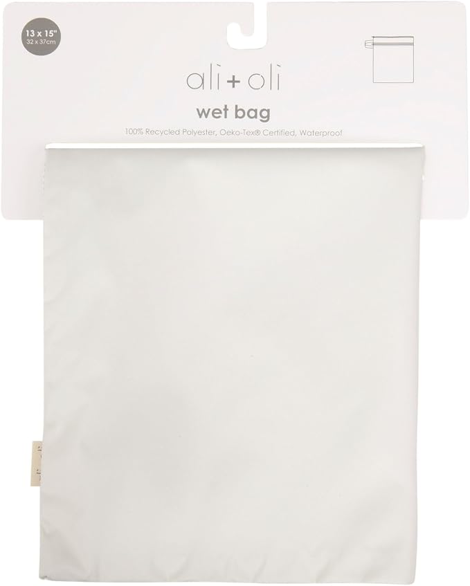 Ali+Oli Water Resistant Dual-Compartment Wet-Dry Bag for Travel, Hook to Stroller, Daycare, Diapers, Diaper Bag, Clutch Bag,15x12 inches (Sand)