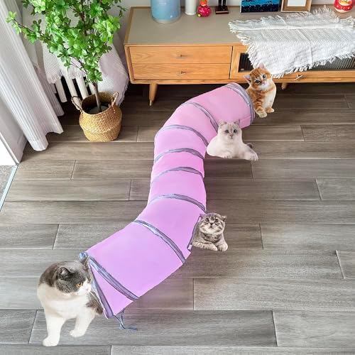 2-Way Long Collapsible Cat Tunnel Tube Toy Pink