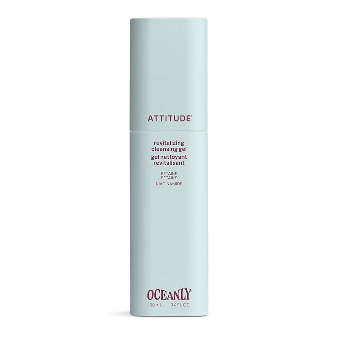 ATTITUDE Revitalizing Cleansing Gel, Gentle Face Wash with Betaine & Niacinamide for Radiant, Healthy-Looking Skin, EWG Verified, Vegan, Unscented, 3.4 Fl Oz
