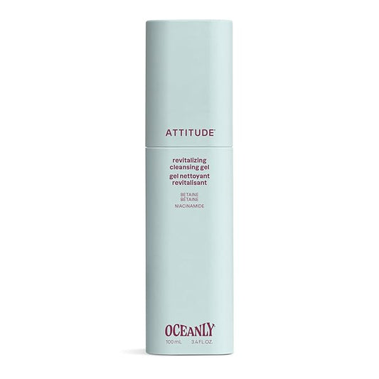 ATTITUDE Revitalizing Cleansing Gel, Gentle Face Wash with Betaine & Niacinamide for Radiant, Healthy-Looking Skin, EWG Verified, Vegan, Unscented, 3.4 Fl Oz