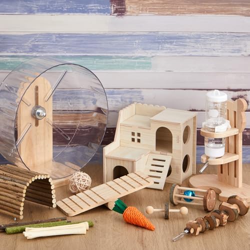18 Pcs Hamster Cage Accessories Silent Hamster Wheel 15 Toys Set
