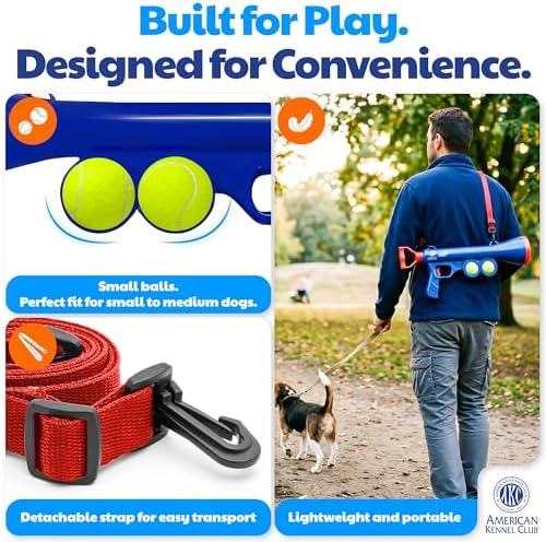 American Kennel Club Dog Ball Launcher, Tennis Ball Thrower for Dogs, Interactive Fetch Toy, Hands-Free Pickup, Launches 30+ ft, Includes Ball & Strap, Promotes Active Play & Exercise, Medium