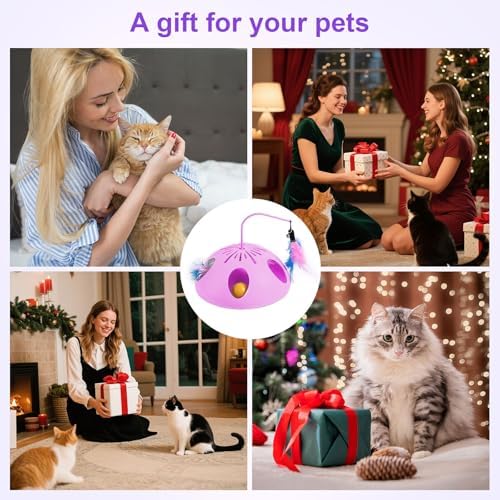 Cat Toys, Interactive Cat Toy for Indoor Cats, Automatic Interactive Kitten Toy, Fluttering Feather, Track Balls, Rotating Track Feather Enrichment Kitty Toys for Multi-cat Family (Purple)