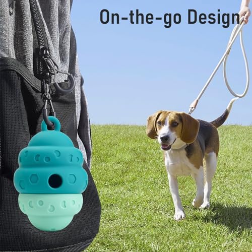 Dog Treat Toys for Medium Small Dogs, Silicone Dog Toy Treat Dispenser Slow Feeder Interactive Toys for Boredom, Enrichment Pet Toys Dispensing -Keep Them Busy- Outdoor with Buckle 1 Pack Blue